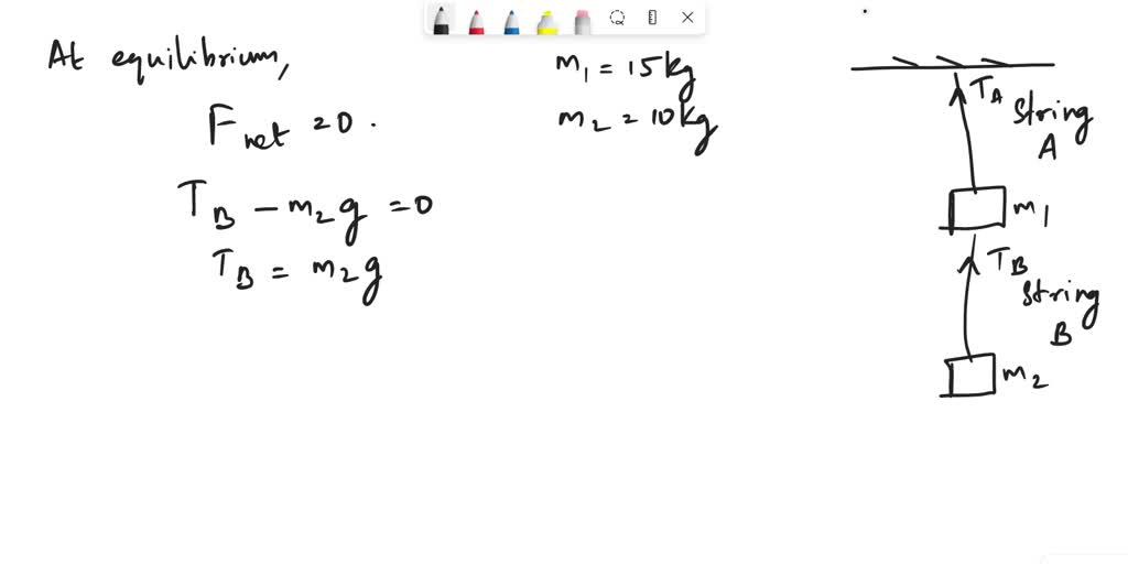 SOLVED: Two objects are hung from strings (figure): The top object (m1 ...