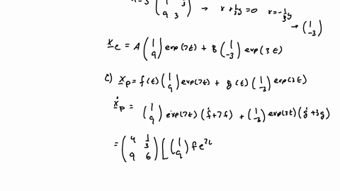 solve-the-non-homogeneous-system-using-the-undetermined-coefficients-method-dxdt-4x13y2et-dydt-9x6y10et-a-write-the-system-in-matrix-form-b-solve-the-associated-homogeneous-system-c-determine-the-form