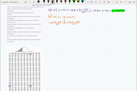 given-a-normal-distribution-with-104-and-25-and-given-you-select-a-sample-of-n25-complete-parts-a-through-d-a-what-is-the-probability-that-x-is-less-than-91-px91-type-an-integer-or-decimal-r-94532
