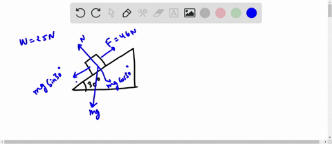 a-25-n-block-is-being-pushed-up-a-plane-inclined-30-deg-with-the-horizontal-by-force-of-46-n-applied-parallel-to-the-plane-the-block-moves-3-m-up-the-plane-find-the-normal-force-the-coeffici-48205