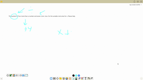 the-quotient-of-four-more-than-a-number-and-seven-is-ten-use-x-for-the-variable-and-solve-for-x-please-help-60436