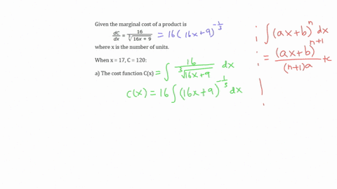 the-marginal-cost-of-a-product-is-modeled-by-dcdx-1616x9-where-x-is-the-number-of-units-when-x-17-c-120-a-find-the-cost-function-round-your-constant-term-to-two-decimal-places-c-b-find-the-c-97395