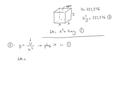 a-box-with-a-square-base-and-open-top-must-have-a-volume-of-237276-cm3-we-wish-to-find-the-dimensions-of-the-box-that-minimize-the-amount-of-material-used-first-find-a-formula-for-the-surfac-48922