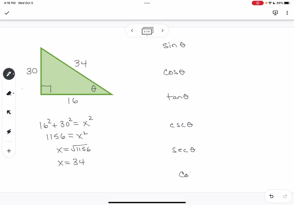 Solved Find The Exact Values Of The Six Trigonometric Ratios Of The Angle 𝜃 In The Triangle 2750