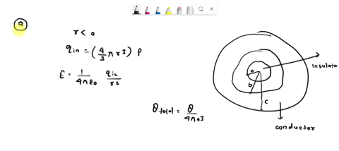 q3-an-insulating-sphere-of-radius-is-insulator-concentric-with-an-uncharged-conducting-hollow-sphere-whose-inner-and-outer-radii-conductor-are-b-and-c-if-the-insulating-sphere-has-a-uniform-43847