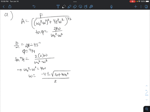 consider-a-harmonic-oscillator-with-linear-drag-driven-by-an-external-force-fo-cos-wdrt-suppose-bm-4-s-1-at-what-frequency-should-the-force-drive-the-system-to-make-the-phase-of-steady-state-48666