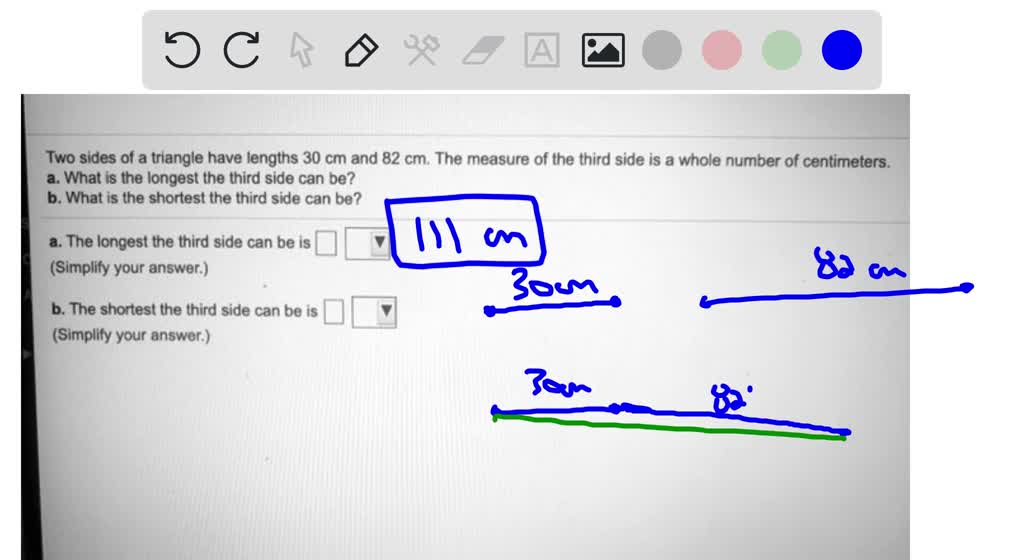SOLVED Two sides of triangle have lengths 30 cm and 82 cm. The