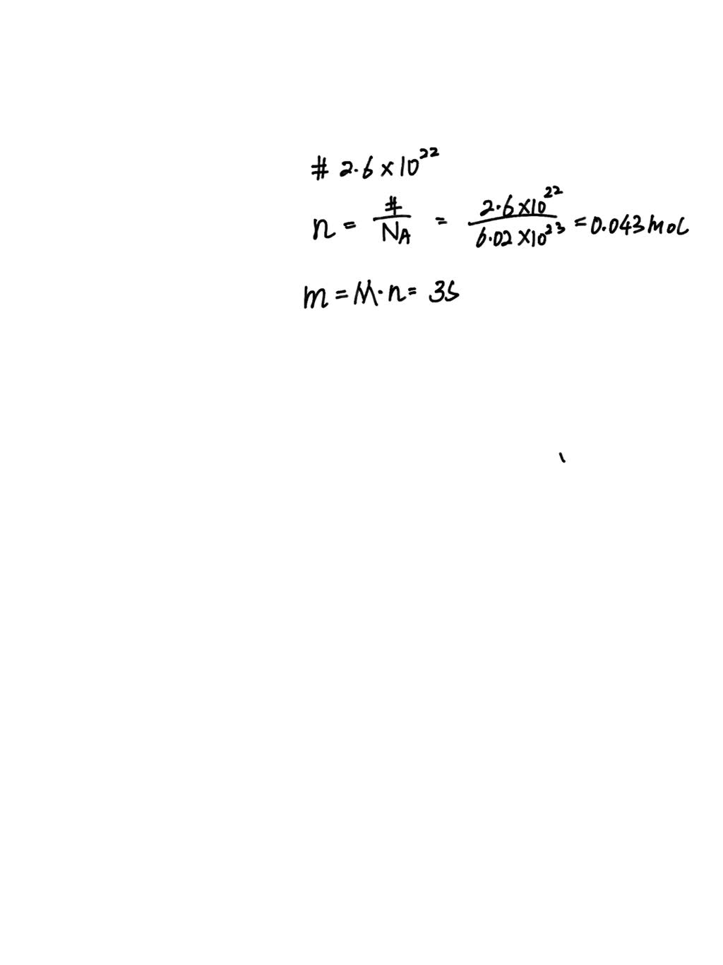 calculate the mass of 2.6 x 1022 chlorine atoms in grams