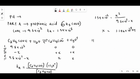 please-show-formula-and-steps-calculate-the-ph-of-each-of-the-following-solutions-ka-and-kb-values-are-given-in-appendix-d-in-the-textbook-part-a-98102-m-propionic-acid-c2h5cooh-express-your-75665