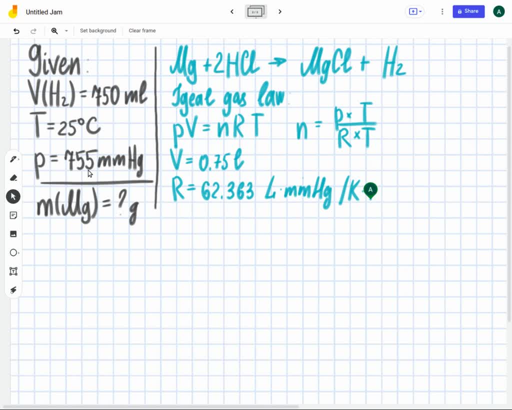 how many grams of magnesium are needed to prepare 5.00 L of H2 at 735 ...