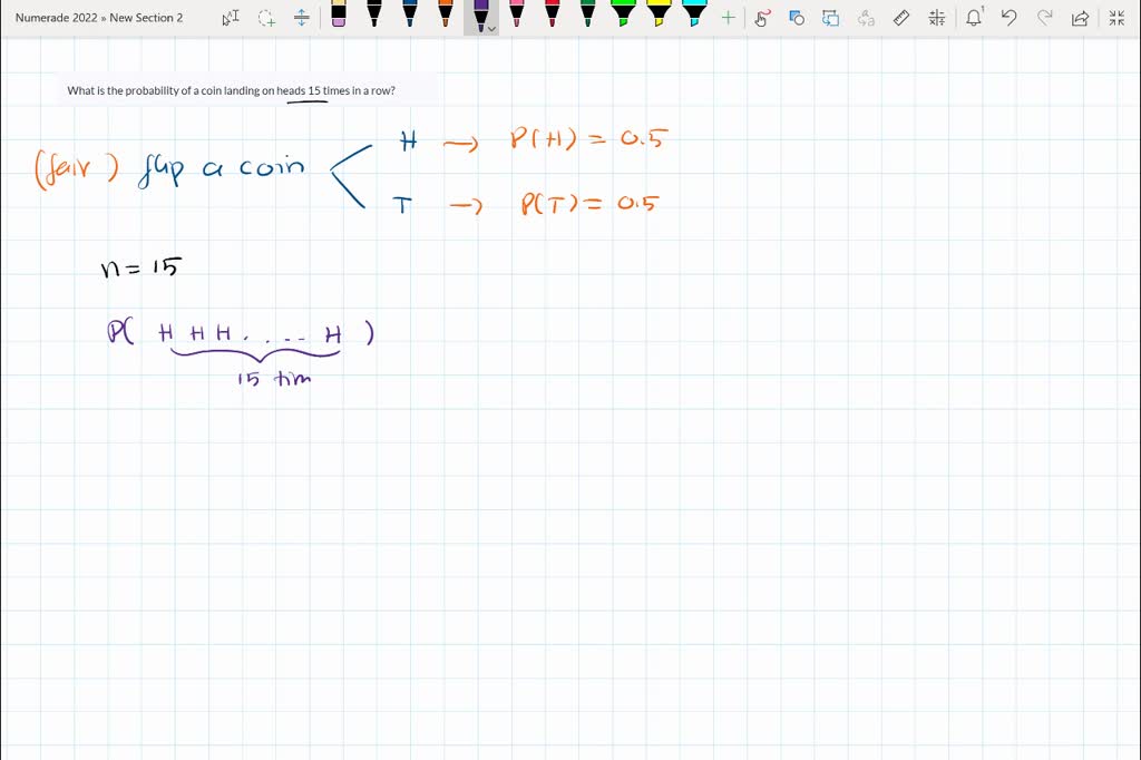 SOLVED What is the probability of a coin landing on heads 15 times in