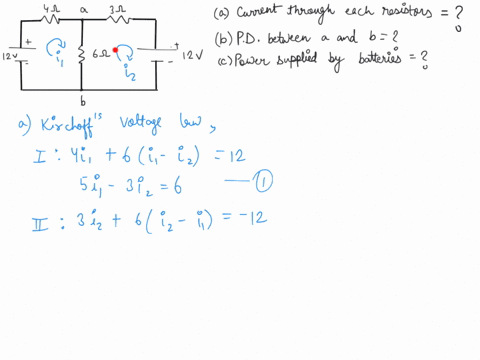 in-the-circuit-shown-the-batteries-have-negligible-internal-resistance-find-2-the-current-in-each-resistor-b-the-potential-difference-between-points-and-band-the-power-supplied-by-each-batte-13323