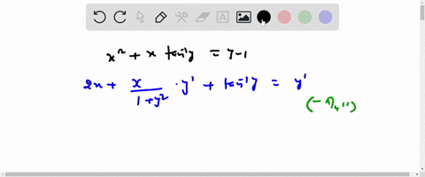 find-an-equation-of-the-tangent-line-to-the-graph-of-the-equation-at-the-given-point-x2x-arctan-yy-1-18968