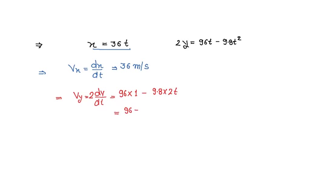 SOLVED: The equation of motion of a projectile are given by x = 36 t ...