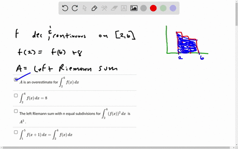 let-n-is-a-positive-integer-and-let-f-be-a-decreasing-continuous-function-on-the-interval-2-6-suppose-f2-f6-lets-write-a-for-the-value-of-the-left-riemann-sum-with-n-equal-subdivisions-for-f-08846
