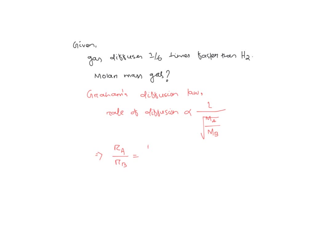 Solved A Gas Diffuses 16 Times Faster Than Hydrogen Gas H2 What Is The Molar Mass Of The Gas 6857