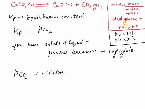 calcium-carbonate-decomposes-at-high-temperatures-to-give-calcium-oxide-and-carbon-dioxide-as-shown-below-caco3s-o-caos-co2g-the-kp-for-this-reaction-is-116-at-800c-a-500-l-vessel-containing-86137
