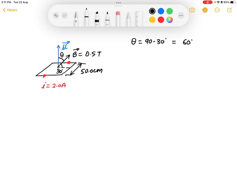 a-square-loop-of-wire-with-sides-of-500-cm-is-oriented-at-an-angle-of-30-to-a-magnetic-field-of-050-t-the-current-in-the-loop-is-20-a-in-the-direction-shown-from-up-to-down-with-respect-to-t-15704