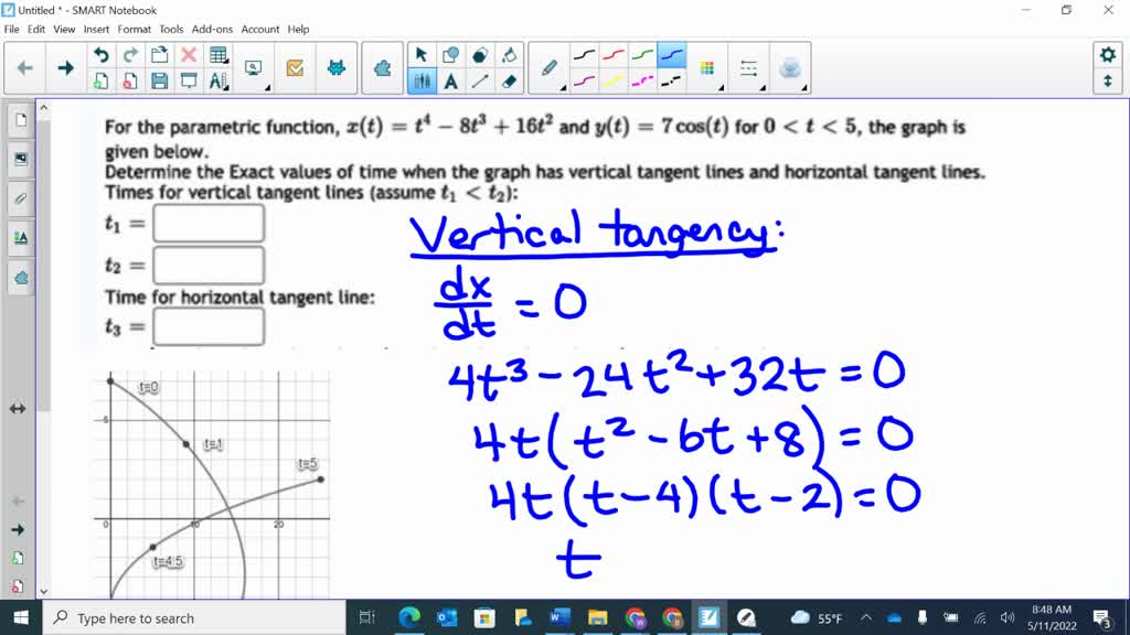 SOLVED: Find when the following parametric curve has horizontal and ...