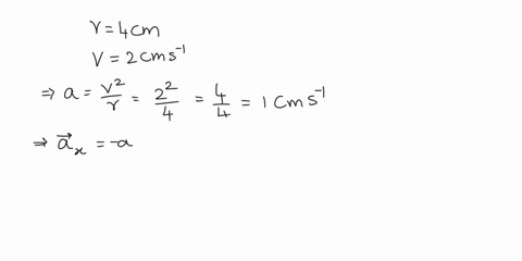 a-particle-moves-in-a-circle-of-radius-4-cm-clockwise-at-constant-speed-2-cm-s1-if-x-and-y-are-unit-acceleration-vectors-along-x-and-y-respectively-in-cm-s2-the-acceleration-of-the-particle-79195