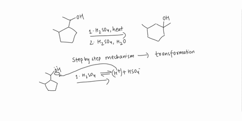 draw-detailed-step-by-step-mechanism-to-account-for-the-transformation-outlined-below-and-clearly-show-the-intermediate-after-step-1-oh-oh-1-h2so4-heat-2-hzso4-hzo-75773