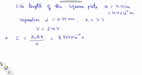 a-parallel-plate-capacitor-consists-of-two-square-metallic-plates_-each-of-which-is-44-cm-long-on-a-side-that-are-separated-by-034-mm-material-with-dielectric-constant-of-k-37-fills-the-spac-91093