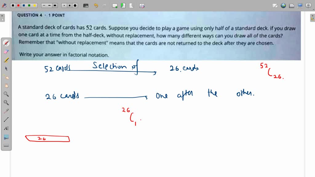 Question Point A standard deck of cards has 52 cards. Suppose you