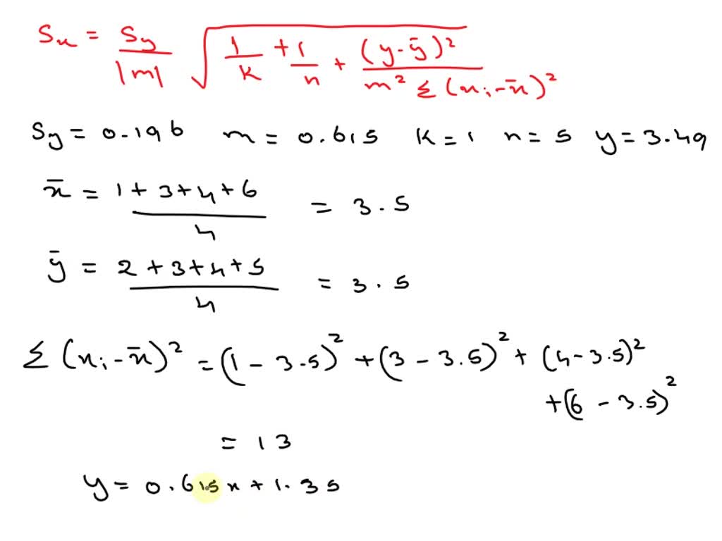 SOLVED: Suppose y is known to be linear in x, so that y = A + Bx, and ...