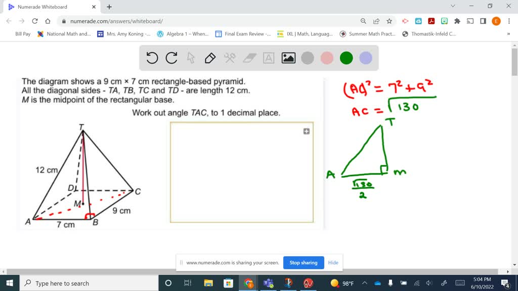 The diagram shows a 9 cm x 7 cm rectangle-based pyramid. All the ...