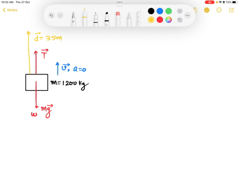 76-a-cable-lifts-a-1200-kg-elevator-at-constant-velocity-for-a-distance-of-35-m-what-is-the-work-done-by-a-the-tension-in-the-cable-and-b-the-elevator-weight-35077