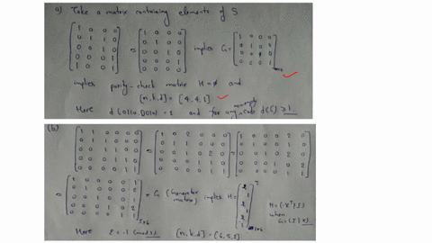 find-a-generator-matrix-and-a-parity-check-matrix-for-the-linear-code-generated-by-each-of-the-following-sets-and-give-the-parameters-n-k-d-for-each-of-these-codes-a-q-2-s-1000-0110-0010-0001-1001-b-q