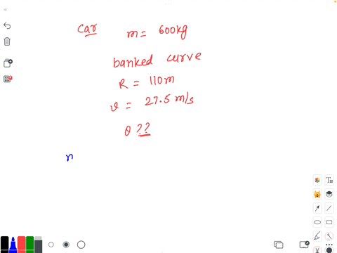 a-600-kg-car-is-going-around-a-banked-curve-with-a-radius-of-110-m-at-a-speed-of-275-ms-what-is-the-appropriate-banking-angle-so-that-the-car-stays-on-its-path-without-the-assistance-of-fric-36925