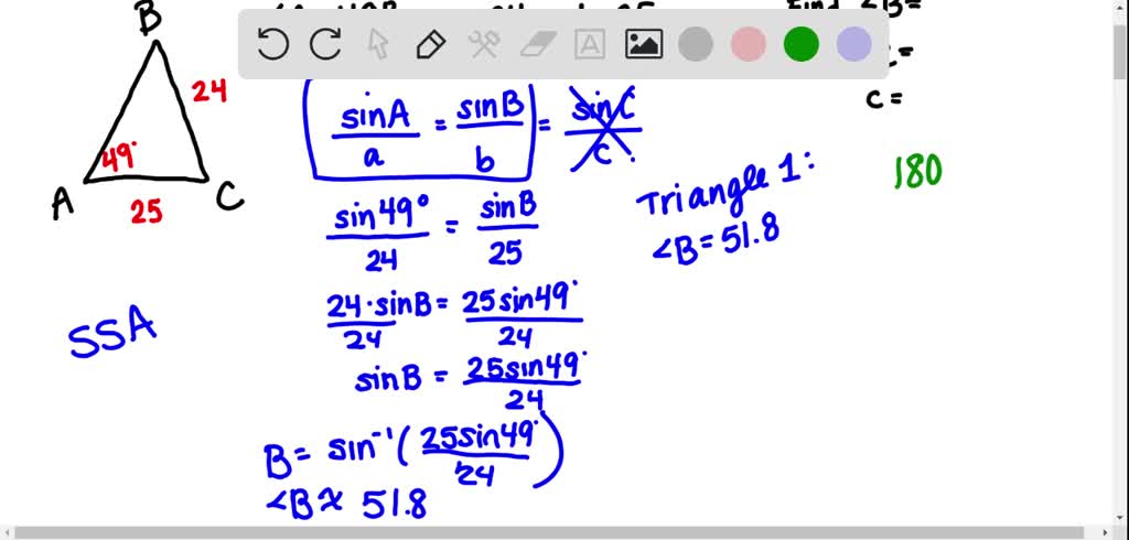 law of sines to find obtuse angle