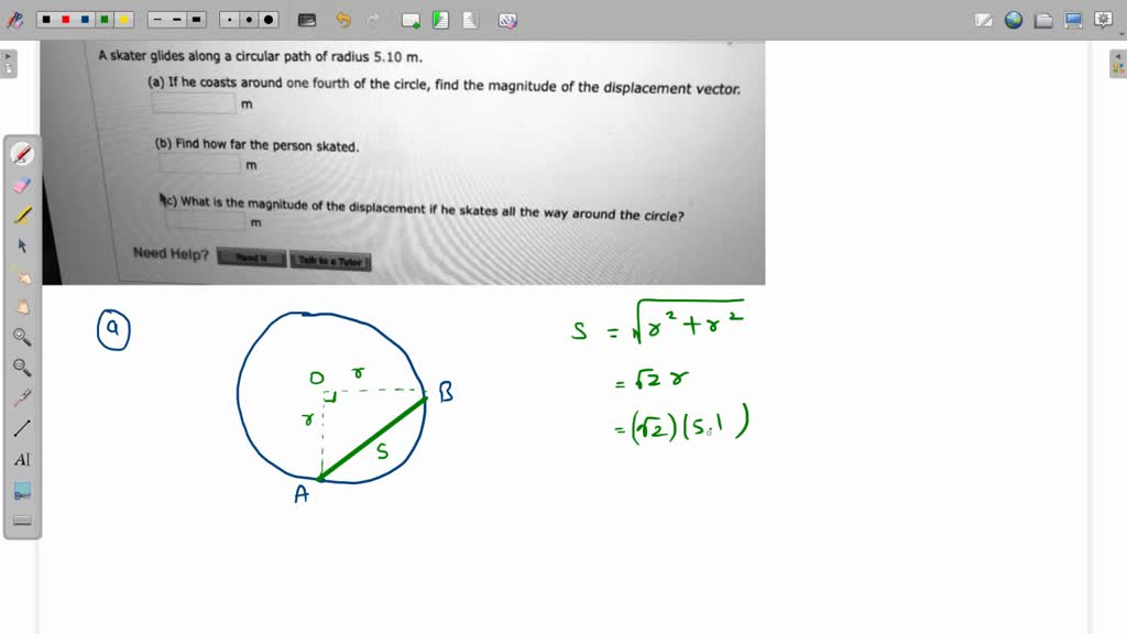 SOLVED: skater glides along circular path of radius 5.10 m (a) If he ...