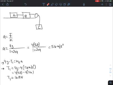 a-100-kg-object-a-is-connected-with-a-string-to-a-200-kg-object-b-which-is-connected-with-a-second-s-83607