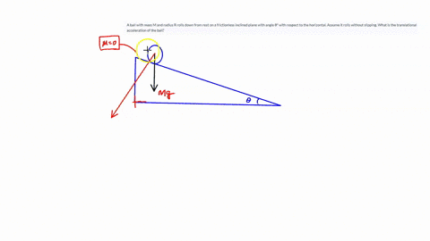 a-ball-with-mass-m-and-radius-r-rolls-down-from-rest-on-a-frictionless-inclined-plane-with-angle-with-respect-to-the-horizontal-assume-it-rolls-without-slipping-what-is-the-translational-acc-90172