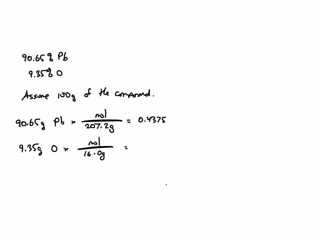 Give the empirical formula of an oxide of lead that contains 90.65% Pb.