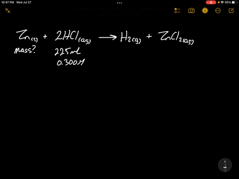 zinc-reacts-with-hcl-to-produce-hydrogen-gas-h2-and-zncl2-zns-2hclaq-a-h2g-zncl2aq-how-many-grams-of-zinc-can-react-with-225-ml-of-a-0300-m-hcl-solution-10818