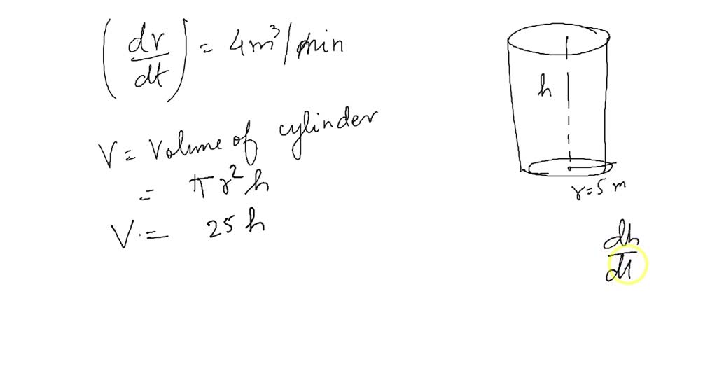 SOLVED: A cylindrical tank with radius 5 m is being filled with water ...