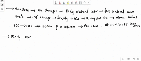 the-structure-of-iron-changes-from-body-centered-cubic-to-face-centered-cubic-when-heated-through-908oc-calculate-the-percentage-change-in-density-between-the-two-crystal-structures-upon-hea-77028