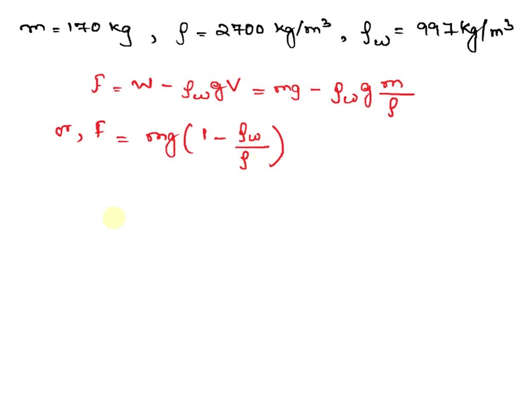 SOLVED: A 170-kg granite rock (density = 2700 kg/m3) is dropped into a ...
