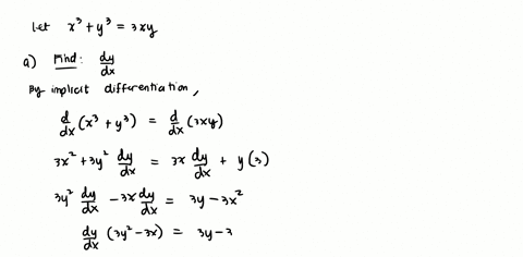 7-a-use-implicit-differentiation-to-find-dydx-for-the-curve-x3-y3-3xy-b-find-an-equation-for-the-tangent-line-to-the-curve-in-a-at-the-point-2-88094