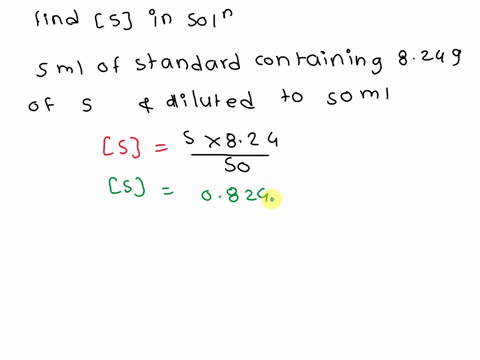 internal-standard-a-solution-was-prepared-by-mixing-1000-ml-of-unknown-x-with-500-ml-of-standard-s-containing-824-g-sml-and-diluting-to-500-ml-the-measured-signal-quotient-was-signal-due-to-95742