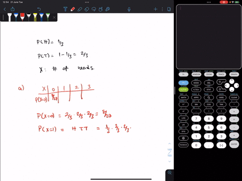 a-biased-coin-with-ph-13-is-flipped-3-times-the-random-variable-x-is-equal-to-the-number-of-heads-1-find-the-pmf-for-random-variable-x2-find-ex3-find-varx-51236