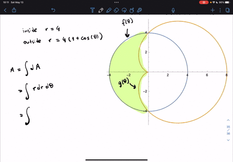use-double-integral-in-polar-coordinates-to-find-the-area-0f-the-region-bounded-on-he-inside-by-the-circle-of-radius-and-on-the-outside-by-the-cardioid-41-cos0-05706