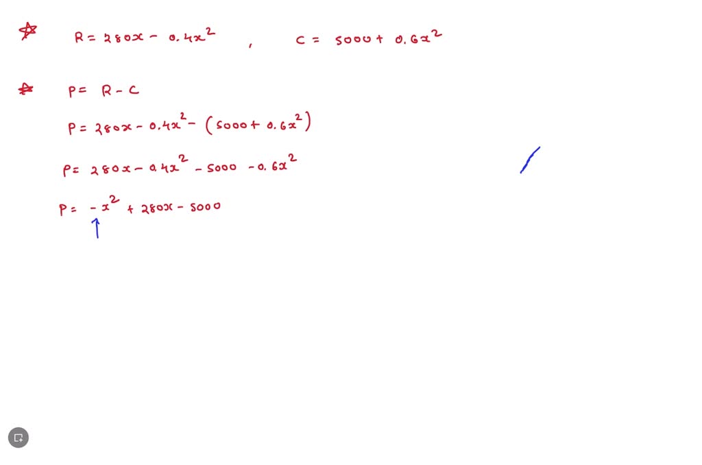 SOLVED The profit in manufacturing x refrigerators per day, is given