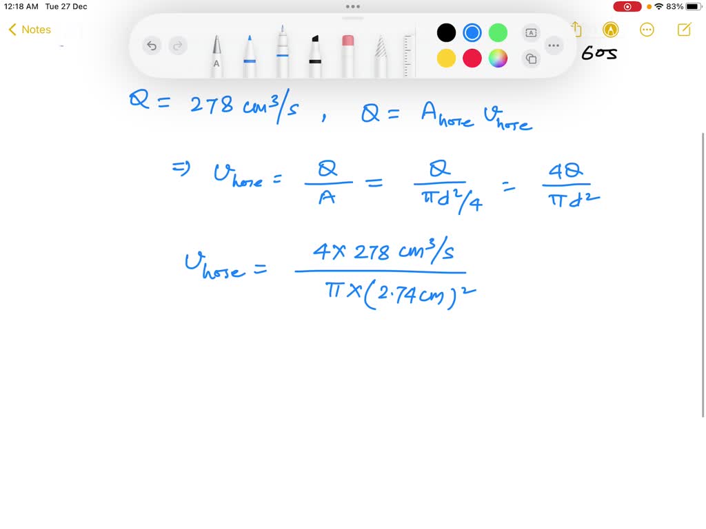 SOLVED Water flowing through a garden hose of diameter 2.74 cm fills a
