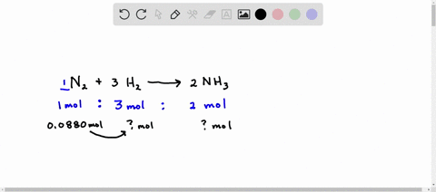 nitrogen-and-hydrogen-react-to-form-ammonia-according-to-the-following-balanced-equation-n2g-3h2g-2nh3g-calculate-the-number-of-moles-of-hydrogen-required-to-react-with-00880-mole-of-nitroge-33088