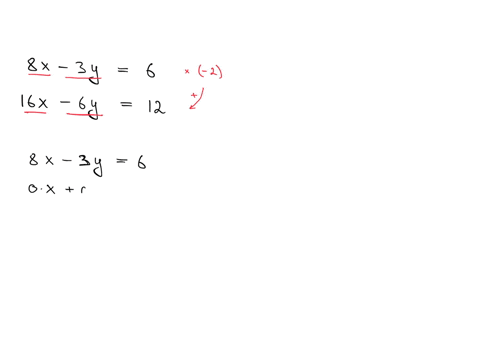 determine-whether-the-system-of-linear-equations-has-exactly-one-solution-infinitely-many-solutions-or-no-solutions-8x-3y-6-16x6y12-find-the-solution-if-one-exists-if-there-are-infinitely-many-solutio