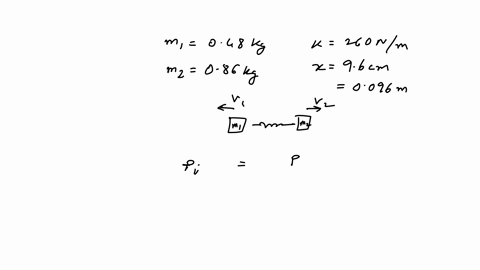 two-objects-of-masses-m1-048-kg-and-m2-086-kg-are-placed-on-a-horizontal-frictionless-surface-and-a-compressed-spring-of-force-constant-k-260-nm-is-placed-between-them-as-in-figure-a-neglect-12586